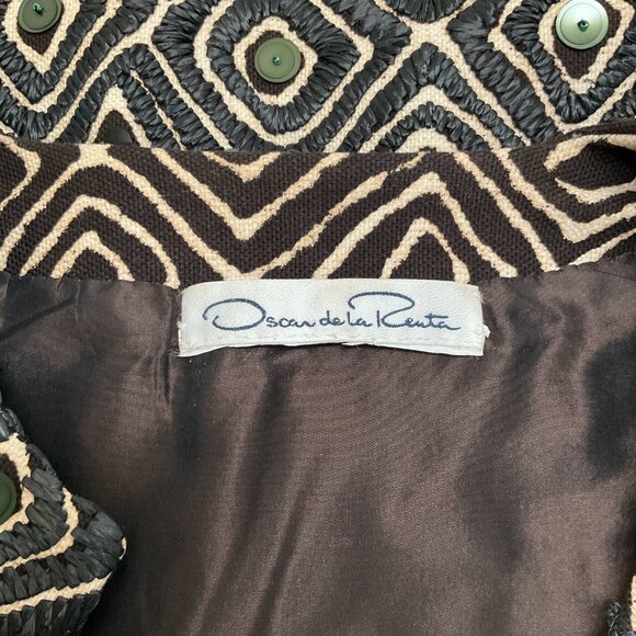 Oscar de la Renta Olive / Black Raffia and Sequin Embellished 3/4 Sleeve Coat - Picture 4 of 4